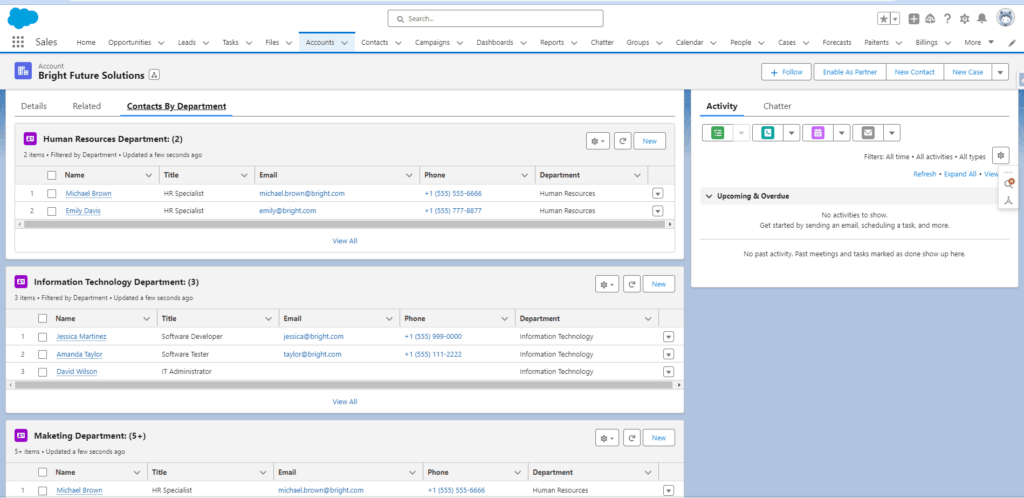  Contact by Department tab on the Account’s Record Page
